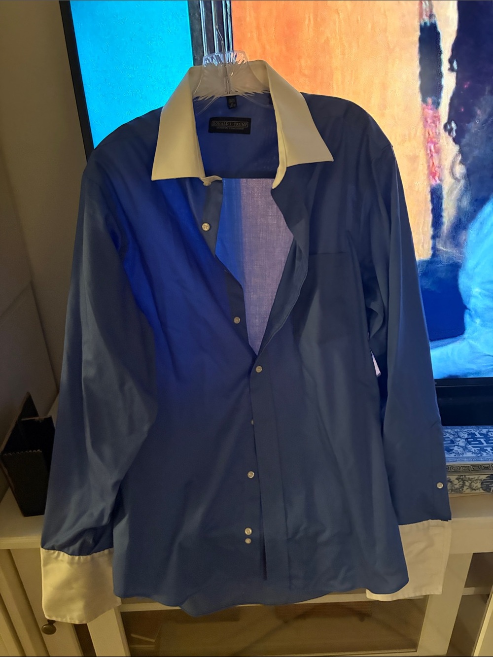 French cuff dress shirt blue and white